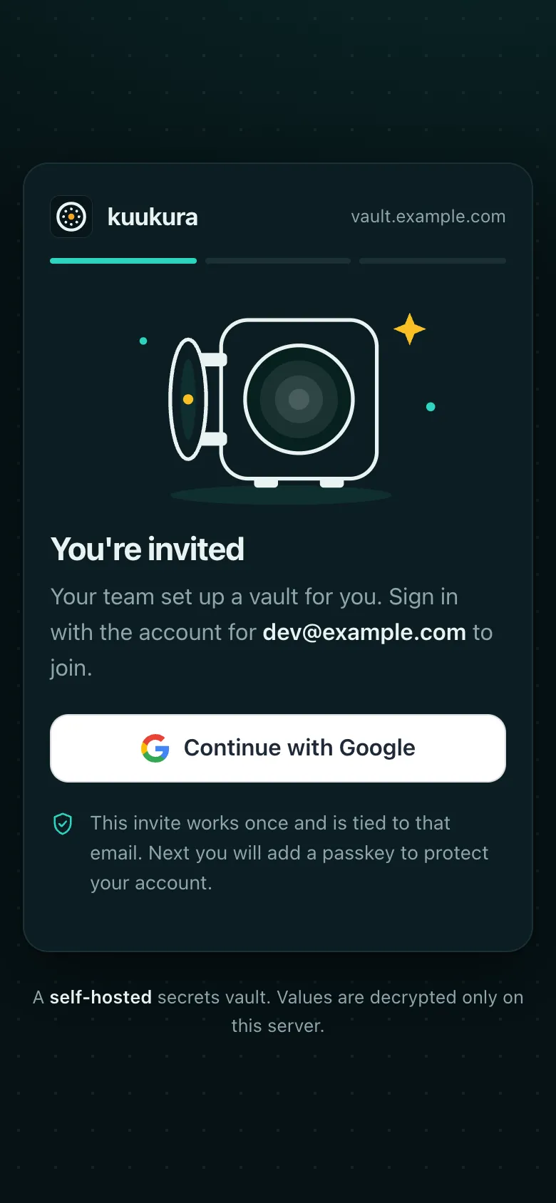 The invitation page: you're invited, sign in with Google.