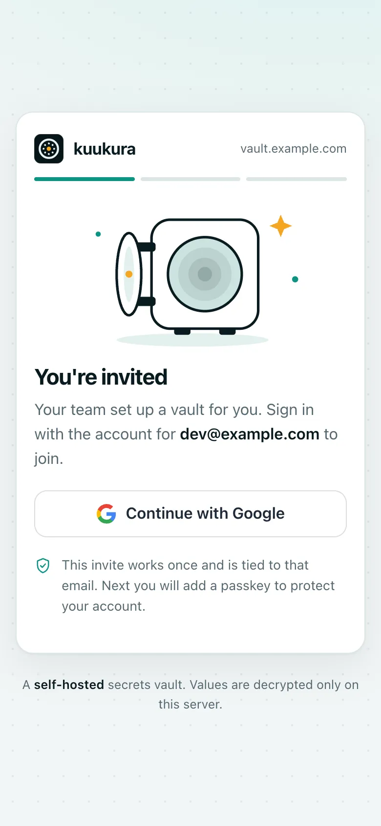 The invitation page: you're invited, sign in with Google.